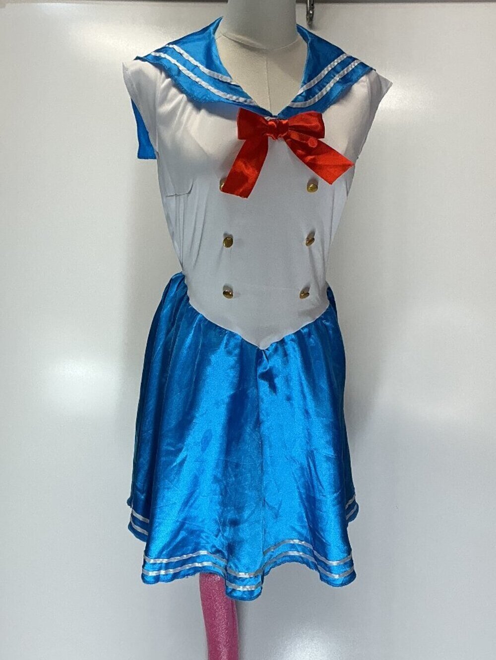 Women's Blue White Sailor Costume Dress Red Bow Halloween